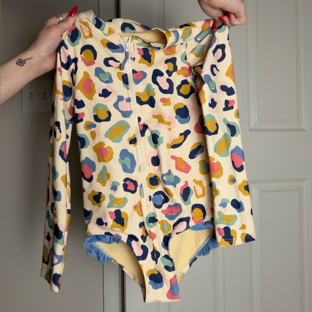 Pink Chicken Multicolor Print Swimsuit 8Y